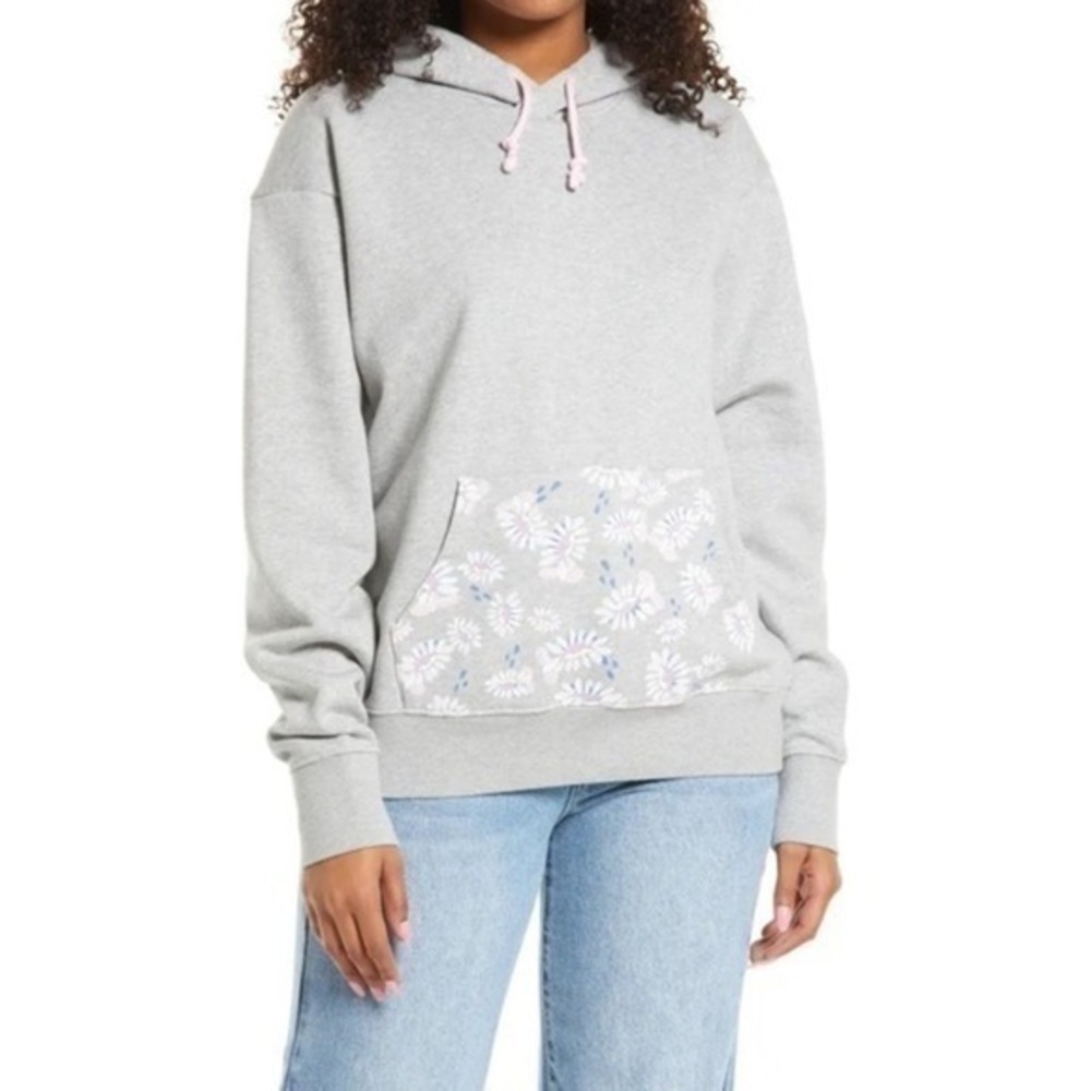 Nordstrom Cristina Martinez Gender Inclusive Gray Floral Graphic Fleece Hoodie